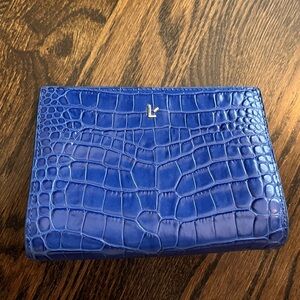 LARROUDÉ “Erin” Royal Blue Crocodile Stamped Leather Clutch Bag
